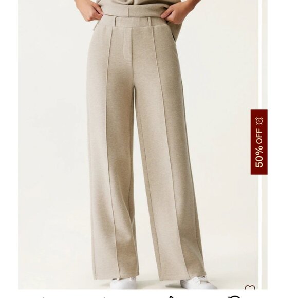 OGL FuzzLuxe High Waisted Straight Leg Pull On Pant Sz Medium Beige Stretchy Sof - Picture 5 of 15